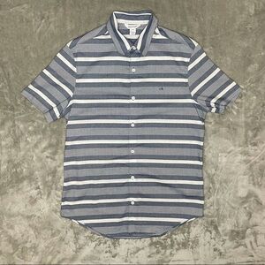 Calvin Klein Short Sleeve Striped Button Down Shirt Small Blue White Modern